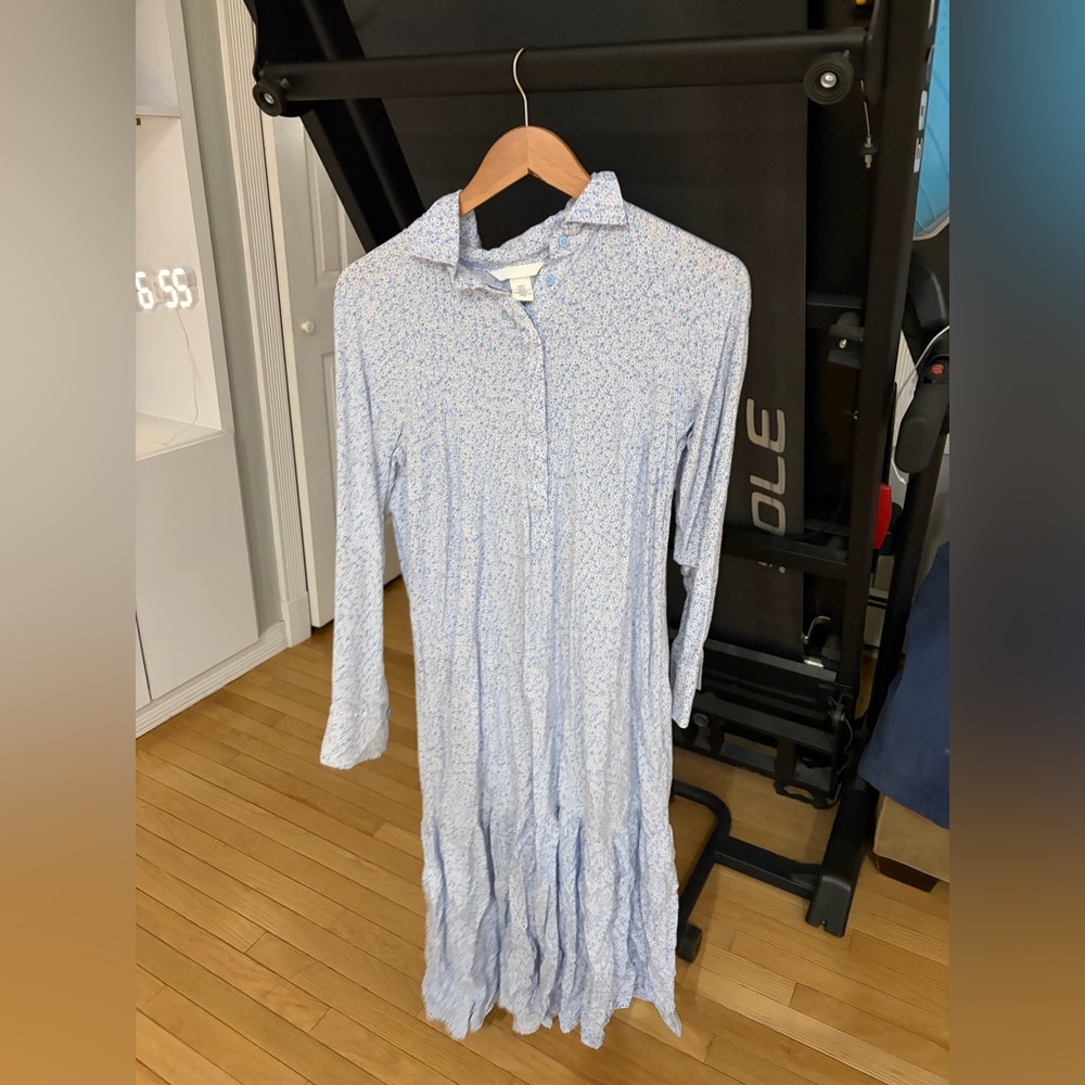 H&M Light Blue Floral Long Sleeve Shirt Dress